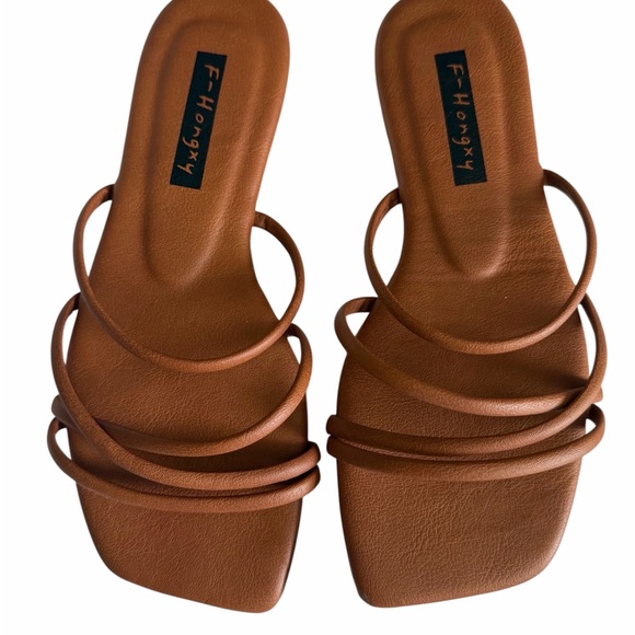 Open Toe Slide Sandals in Tan - Picture 3 of 5